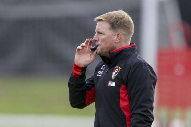Eddie Howe takes training for AFC Bournemouth.
